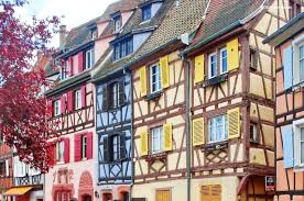 Colorful street and canal in Colmar, France.